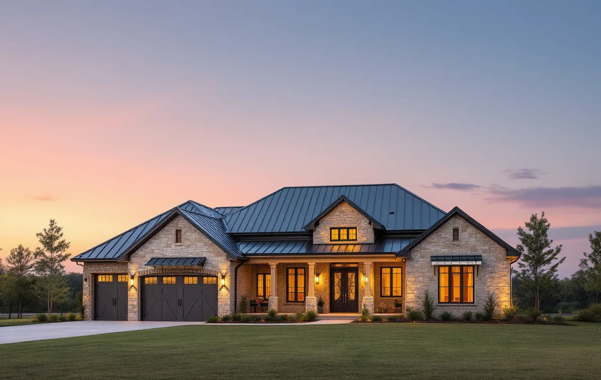 Custom hill country home behind a gated entry with oak meadows and generous spacing between homes