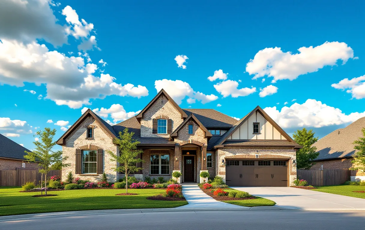 Established street of newer production homes on modest lots with maturing trees and sidewalks