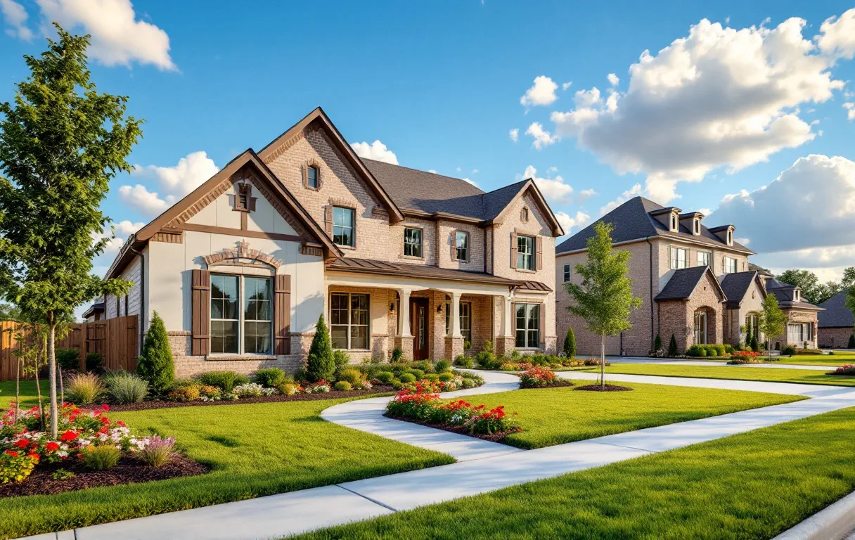 Established new-home street on modest lots with maturing trees near a river greenbelt