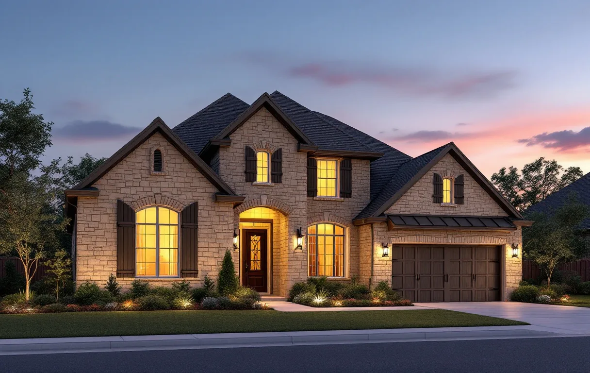 New homes on modest wooded lots among pines with sidewalks and young landscaping