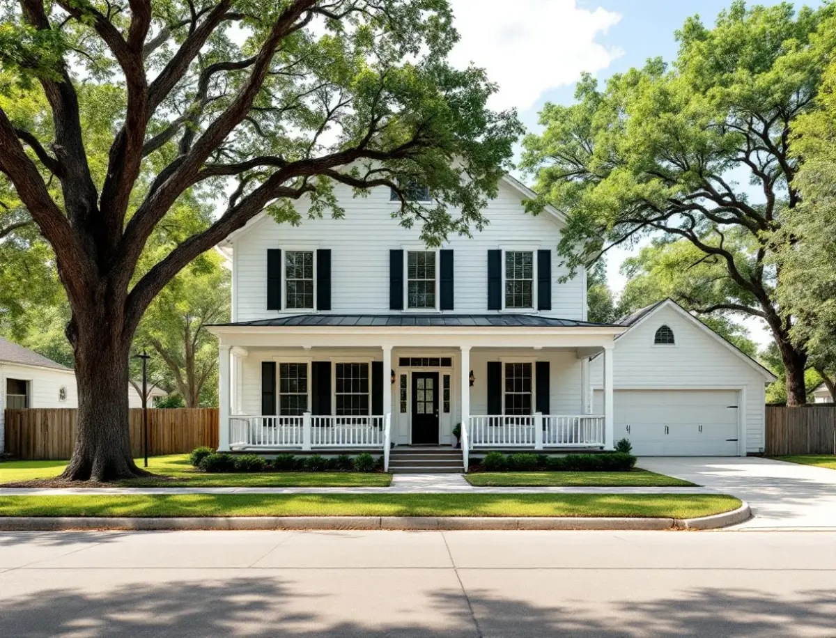 Restored craftsman bungalow with a deep front porch on a brick-paved street of mature pecan trees